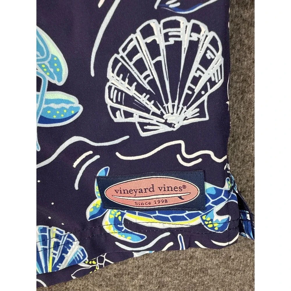 Vineyard Vines Men 3XB Navy Sea Life Lobster Turtle Lined Swim Trunks Cruise EUC